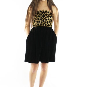80's Velvet Beaded Dress Michael Novarese Small S