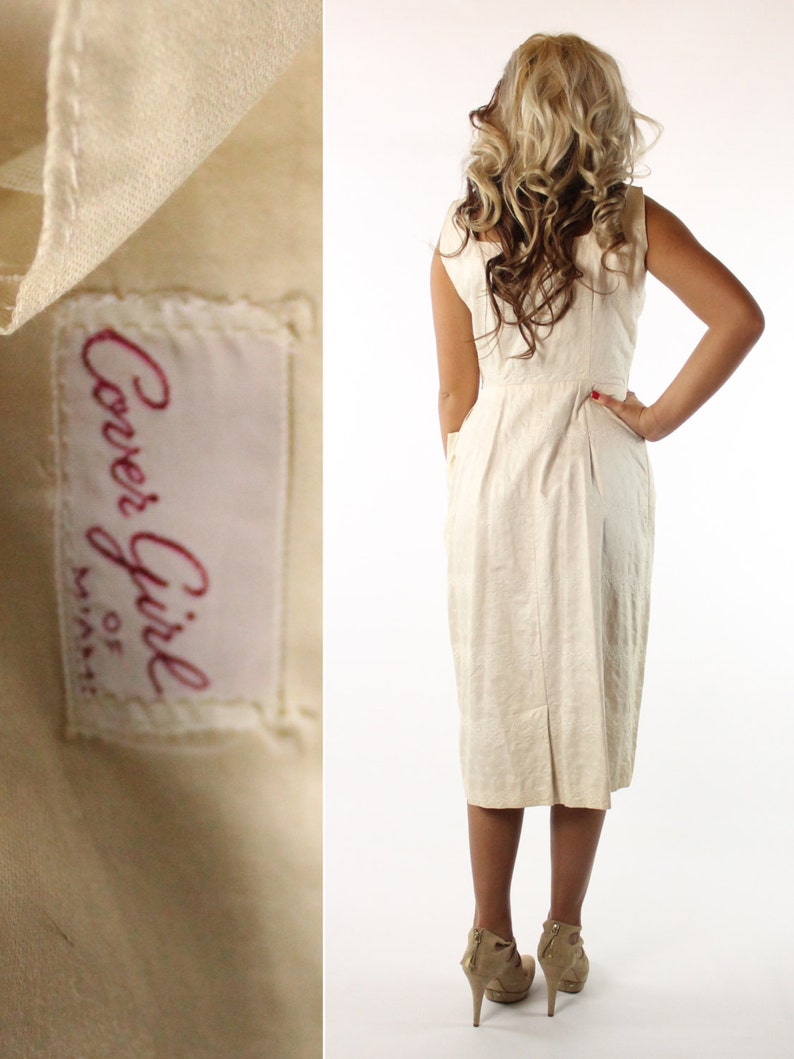 50's Ivory Wiggle Dress Medium M image 2