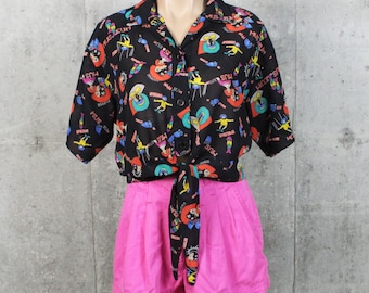 90's DVF Printed Blouse Large L XL Diane von Furstenberg