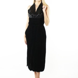 40's Black Velvet Party Dress Small S image 2