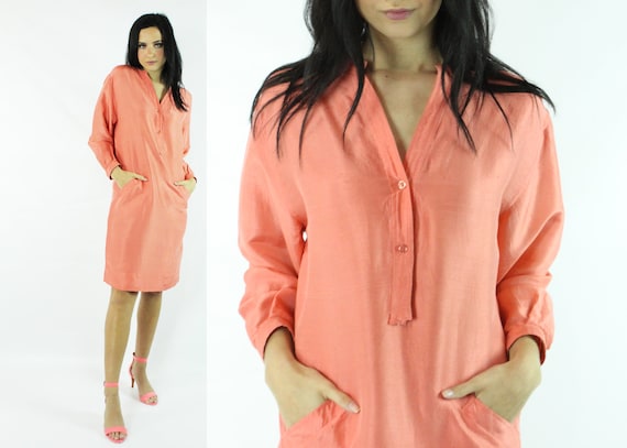 Vintage 70's HALSTON Caftan Dress Coral Silk 1970'