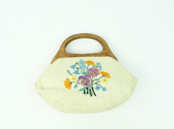 Vintage 60's Handmade Embroidered Fabric Handbag 1