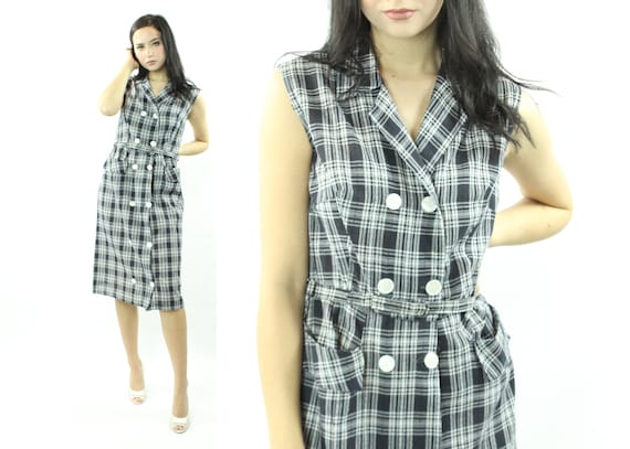 50's Plaid Sleeveless Dress Medium M - image 1