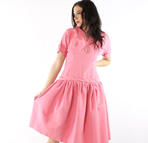 Aldrich Original 40s Black/Pink Party Dress, Short Petal Sleeves 25