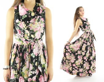 Vintage 70s Floral Maxi Dress Small S