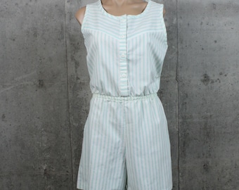 80's Mint Striped Shorts Romper Medium M