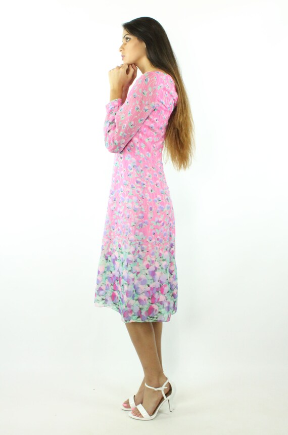70s Pink Floral Dress Medium M Posh Jay Anderson - image 5