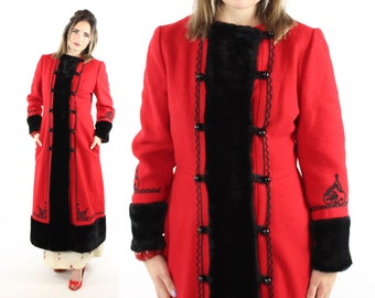 70's Long Red Coat S Small