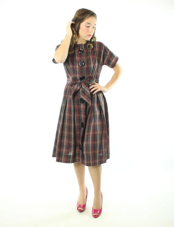 50's Plaid Full Dress Short Sleeves Medium - image 2