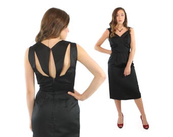 1950's Black Wiggle Dress Small S