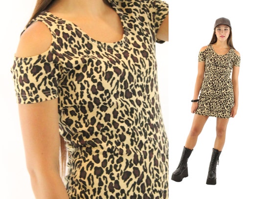 Vintage 90s Mini Dress NOS Leopard Print Spandex Body Con | Etsy