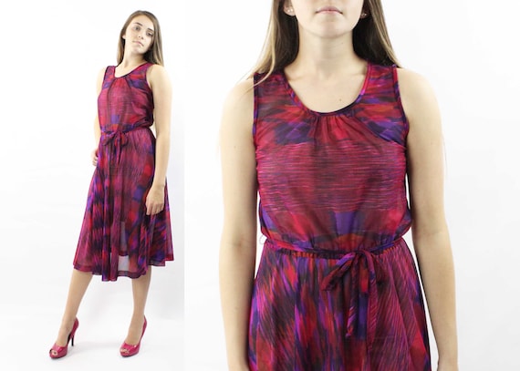 Vintage Dress Retro Dress 70s Dress 1970s Dress Purple Gray Dress Large L Medium M