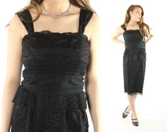 Vintage 50s Black Party Dress Medium M