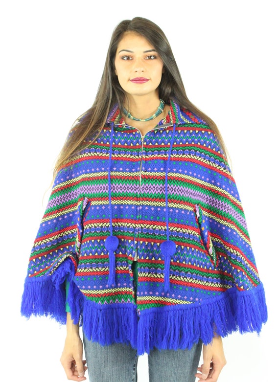 vintage 70s poncho cape top hippie boho embroidery black orange ONE SIZE S M L small medium large