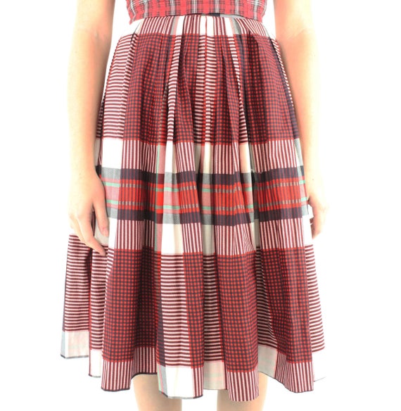 Vintage 50's Full Red Plaid Skirt Small S - image 3