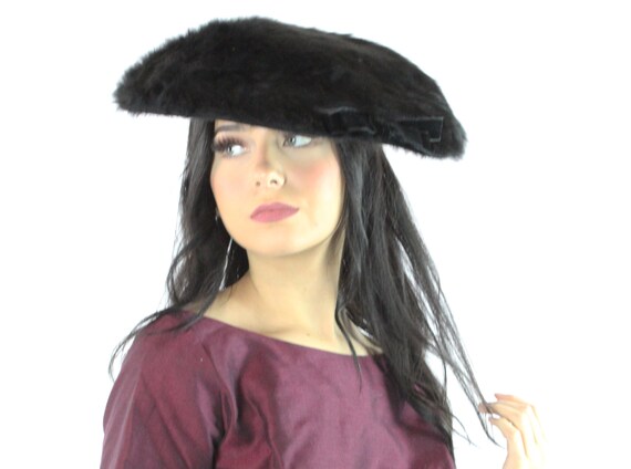 50's Black Fur Saucer Hat Vintage 1950's