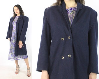 80's Navy Blue Wool Coat XL X-Large