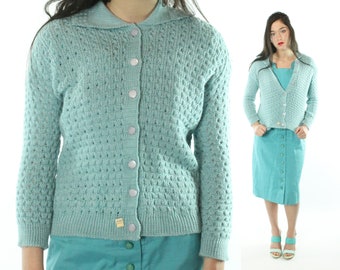 60's Blue Cardigan Sweater Medium M