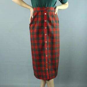 50&#39;s Red Green Plaid Pencil Skirt Small S
