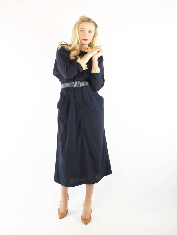 Vintage 1940s Navy Blue Dress Large L - image 2