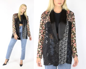 90's Black Sequined Blazer Large L