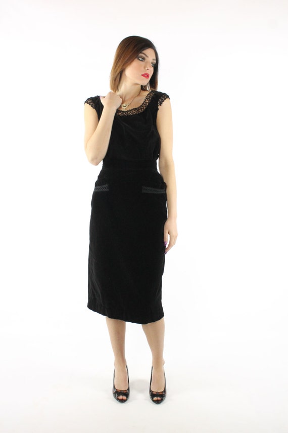 50's Black Velvet Pencil Skirt Small S - image 2