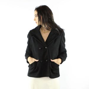 50&#39;s Black Wool Coat Medium M