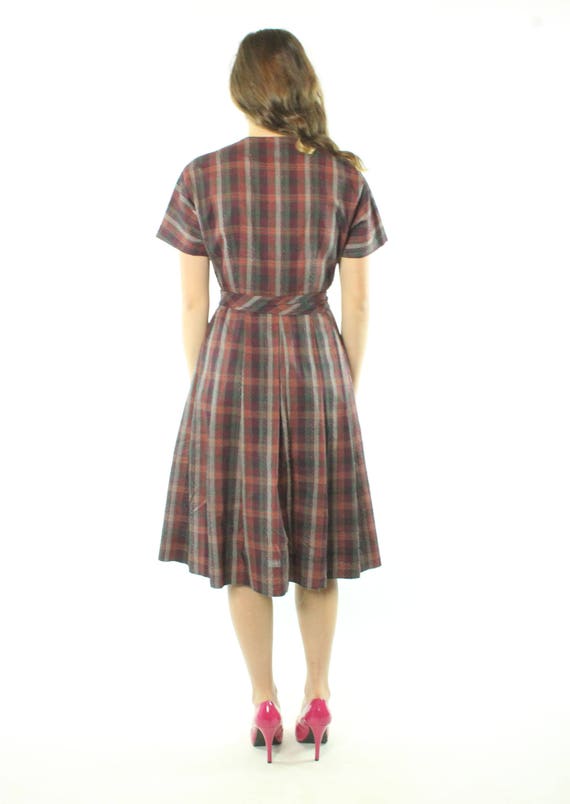 50's Plaid Full Dress Short Sleeves Medium - image 5