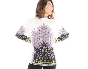 70's Abstract Blouse Op Art Large L