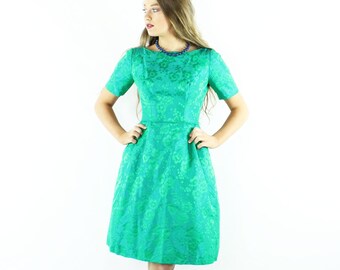 Green Brocade Party Dress X-small XS Green Brocade Party Dress X-small XS