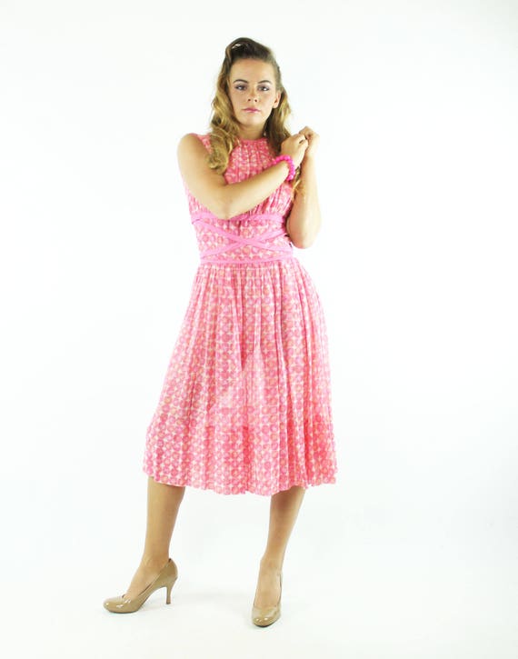 Vintage 50s Full Dress Pink Small S - image 2