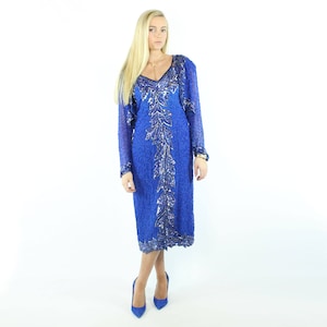 80&#39;s Blue Cocktail Dress Medium M