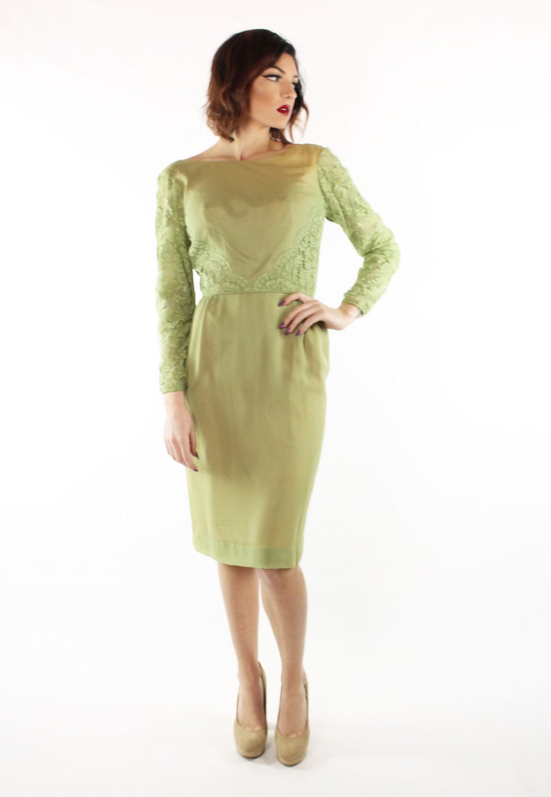 60's Green Party Dress Medium M image 2