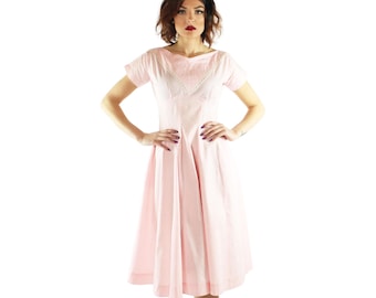 50's Pink Cotton Dress Small S