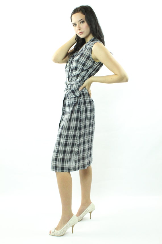 50's Plaid Sleeveless Dress Medium M - image 3