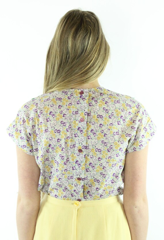 50's Cotton Floral Blouse Small S Medium M - image 7