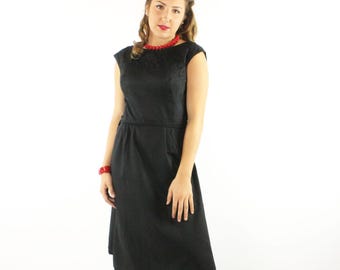 50's Black Short Sleeve Dress Large L