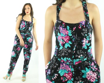 80's Floral Jumpsuit Small S