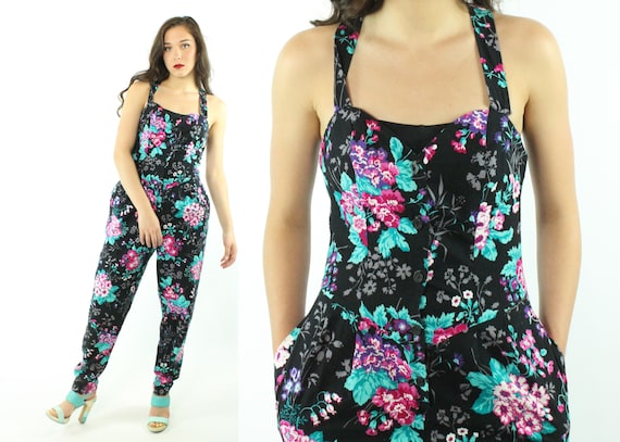 80's Floral Jumpsuit Small S - image 1