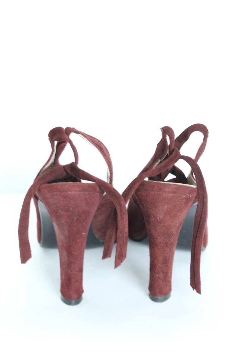 Burgundy Suede Lace Up Pumps 7 image 7