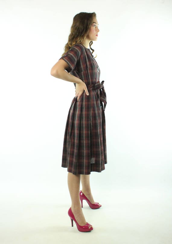 50's Plaid Full Dress Short Sleeves Medium - image 4