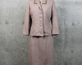 Vintage 40's Beaded Suit Medium M Dusty Mauve