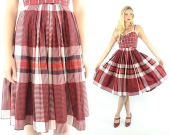 Vintage 50's Full Red Plaid Skirt Small S