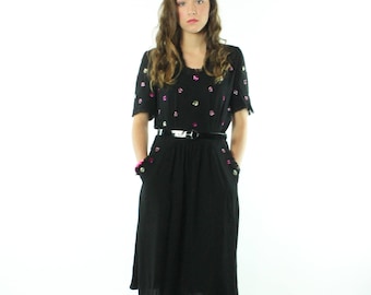 Black Cocktail Party Dress 1940's Medium M
