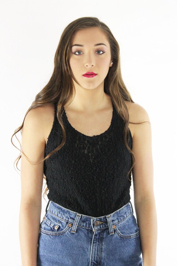 90's Black Bodysuit Top Medium M - image 2