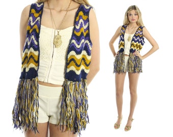 70's Fringe Sweater Vest Medium M