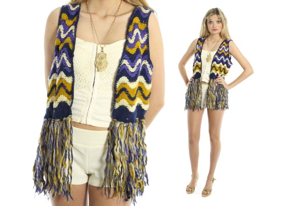 70's Fringe Sweater Vest Vintage 1970's Medium M