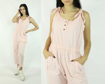 80's Pink Cotton Jumpsuit Medium M