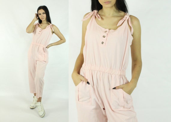 80's Jumpsuit Pink Cotton Sleeveless Vintage 1980'