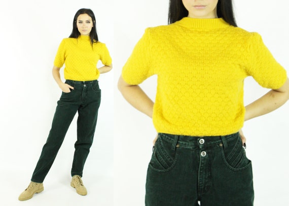 40's Hand Knit Sweater Gold Wool Vintage 1940's Me
